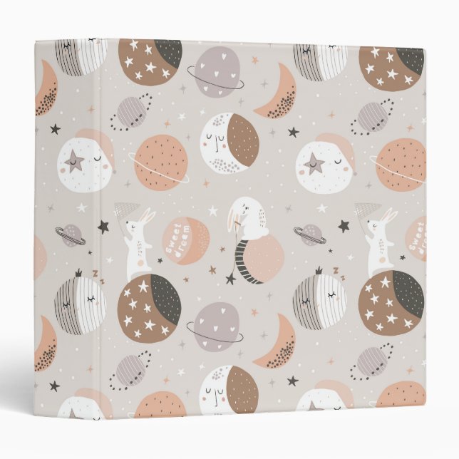 Sweat Dream Bunnies In Space Pattern 3 Ring Binder (Front/Spine)