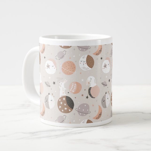 Sweat Dream Bunnies In Space Pattern Giant Coffee Mug (Front Left)