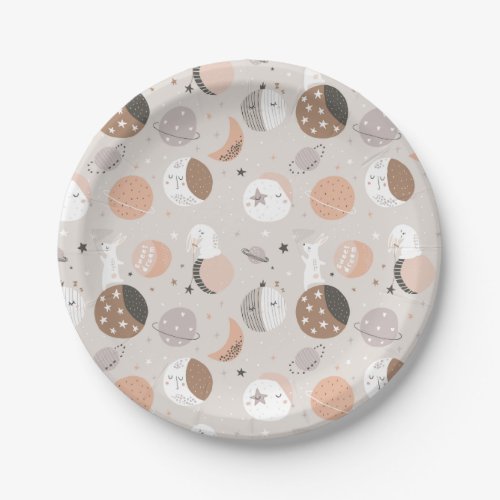Sweat Dream Bunnies In Space Pattern Paper Plates