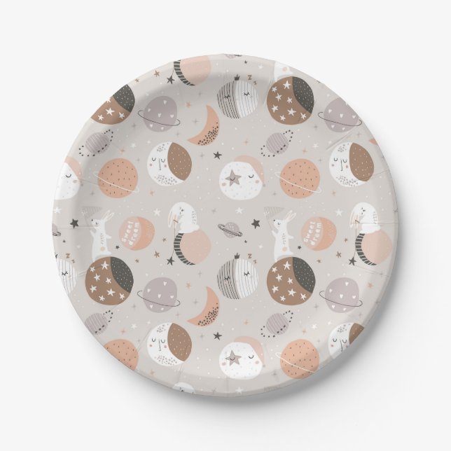 Sweat Dream Bunnies In Space Pattern Paper Plates (Front)