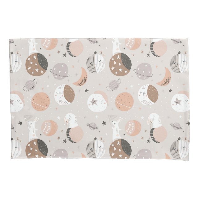 Sweat Dream Bunnies In Space Pattern Pillow Case (Front)