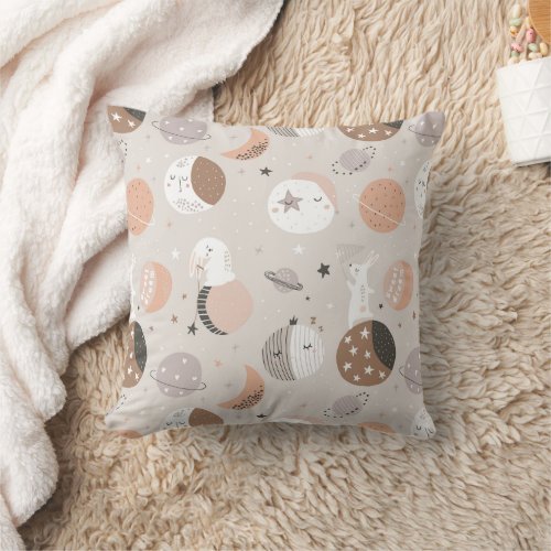 Sweat Dream Bunnies In Space Pattern Throw Pillow