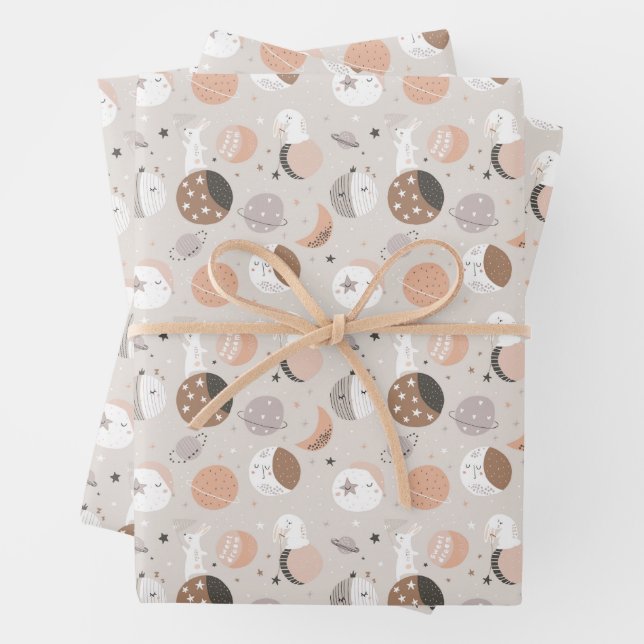 Sweat Dream Bunnies In Space Pattern Wrapping Paper Sheets (In situ)