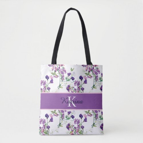 Sweat Pea Monogrammed Tote Bag