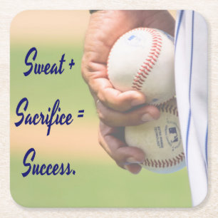 Sweat plus Sacrifice equals Success BASEBALL Square Paper Coaster