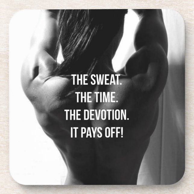 Sweat, Time, Devotion Women's Workout Motivational Drink Coaster (Front)
