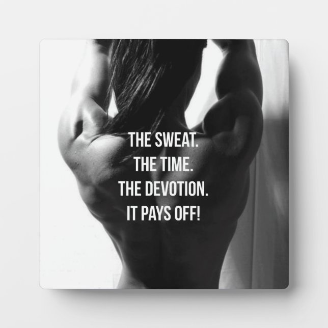 Sweat, Time, Devotion Women's Workout Motivational Plaque (Front)