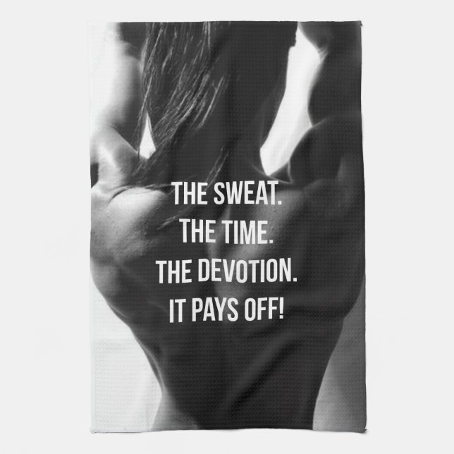 Sweat, Time, Devotion Women's Workout Motivational Towel (Vertical)