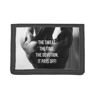 Sweat, Time, Devotion Women's Workout Motivational Trifold Wallet