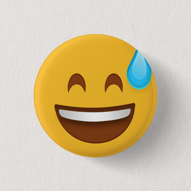 Sweat With Smile Emoji  Button (Front)
