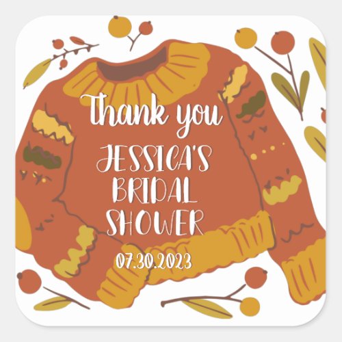 Sweater Autumn Leaves Fall Season Bridal Shower Square Sticker