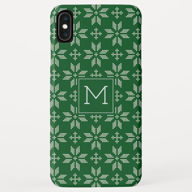Sweater Green White FairIsle Xmas Holiday Monogram Case-Mate iPhone Case (Back)