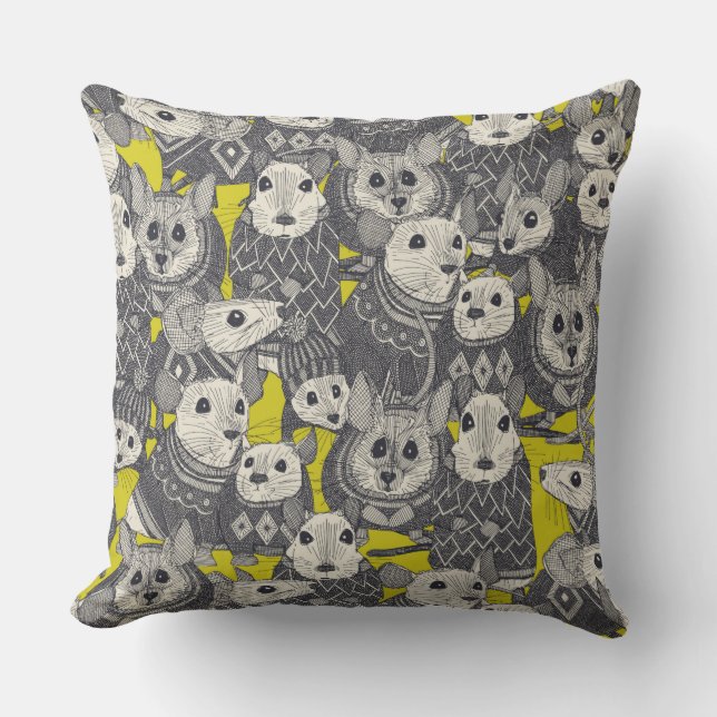 sweater mice chartreuse throw pillow (Front)