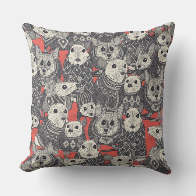 sweater mice coral throw pillow (Front)