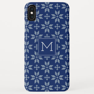 Sweater Navy White FairIsle Xmas Holiday Monogram iPhone XS Max Case