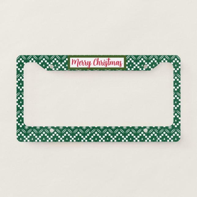  Sweater Pattern Green background Marry Christmas  License Plate Frame (Front)