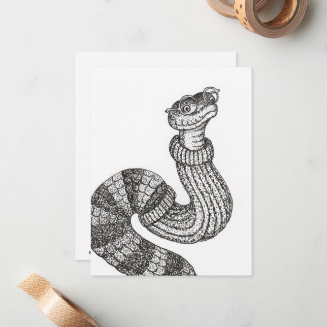 Sweater Snake Flat Note Card (Front/Back In Situ)