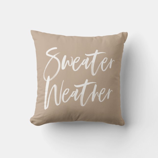 Sweater Weather | Beige Holiday Throw Pillow (Front)