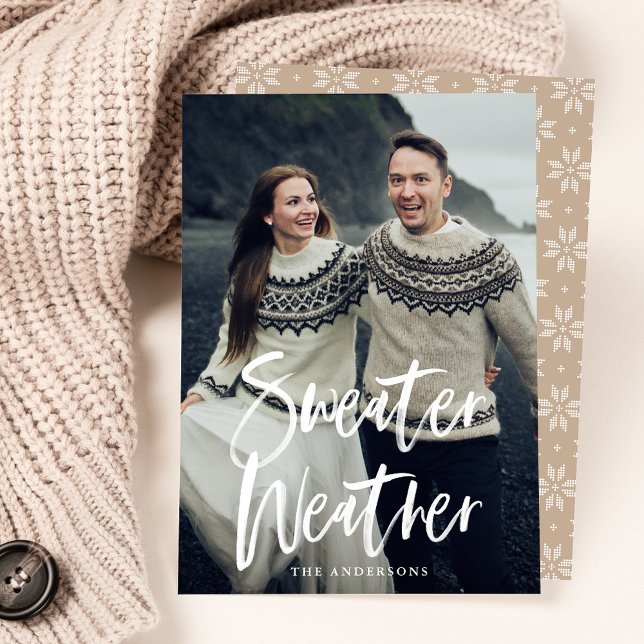 Sweater Weather Beige Photo Holiday Card (Creator Uploaded)