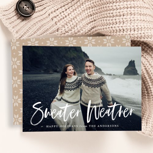 Sweater Weather Beige Photo Holiday Card