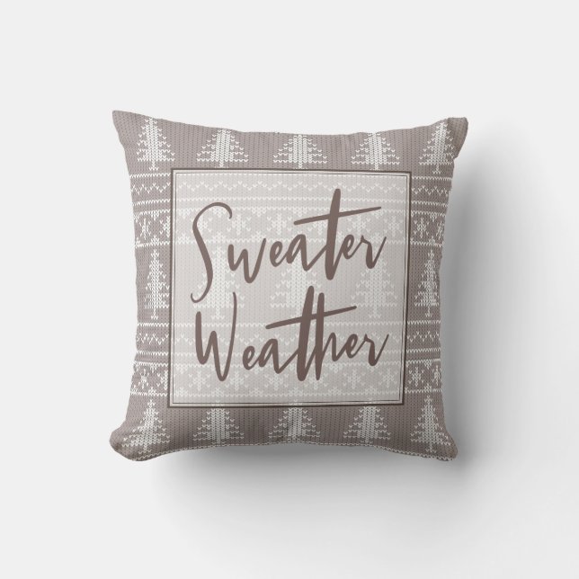 Sweater Weather Brown Knit Pattern | Christmas Throw Pillow (Front)