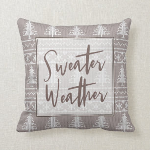 Sweater Weather Brown Knit Pattern Christmas Throw Pillow