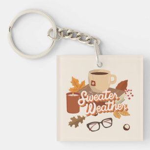 Sweater Weather Fall Design Cozy Autumn Aesthetic Keychain