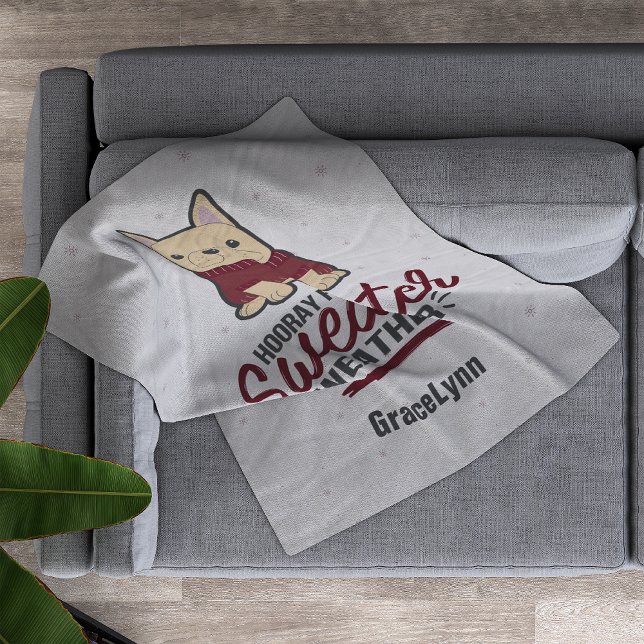 Sweater Weather French Bulldog Fleece Blanket (Creator Uploaded)