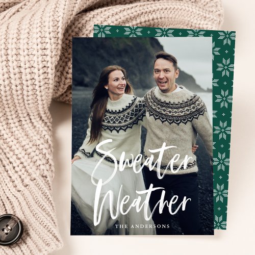 Sweater Weather Green Photo Holiday Card