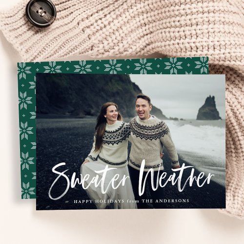 Sweater Weather Green Photo Holiday Card