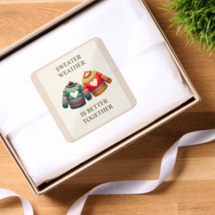 Sweater Weather Green Red Hearts Custom Square Sticker