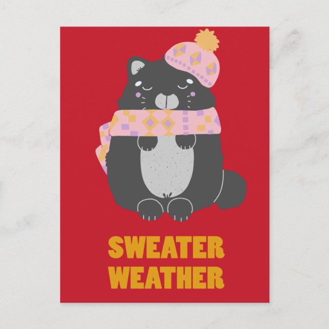 Sweater Weather Pink Scarf & Hat Kitty Postcard (Front)