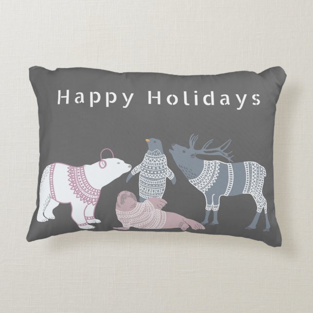 Sweatered Arctic Friends Holidays Accent Pillow (Back)