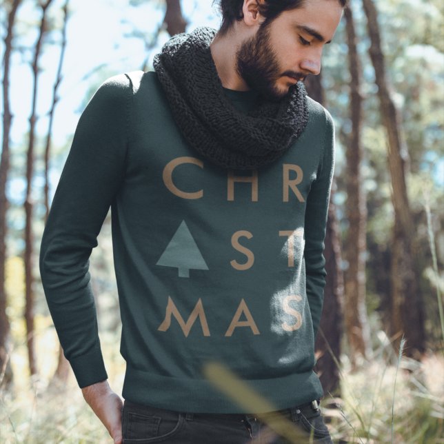 Sweatshirt | Christmas Tree Gold and Green (Stylish minimalist holiday sweatshirt created for cosy, chic, and contemporary Christmas looks)