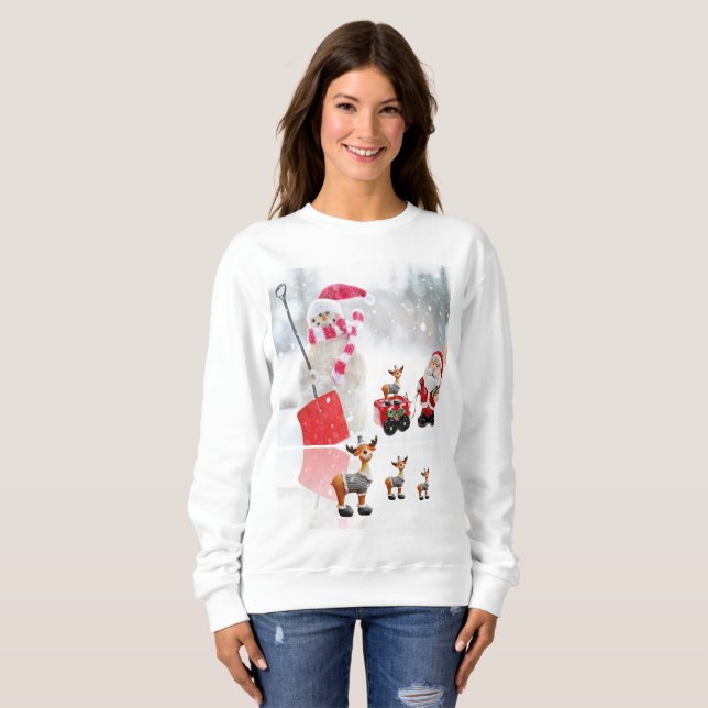 Sweatshirt Vintage Santa Snowman Reindeer (Front Full)