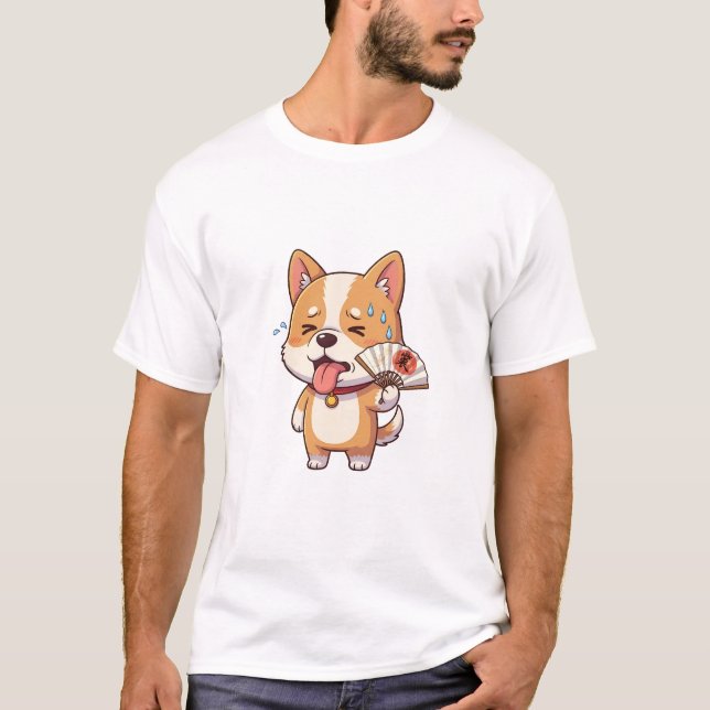 Sweaty Summer Corgi – Cute Cartoon Dog Cooling T-Shirt (Front)
