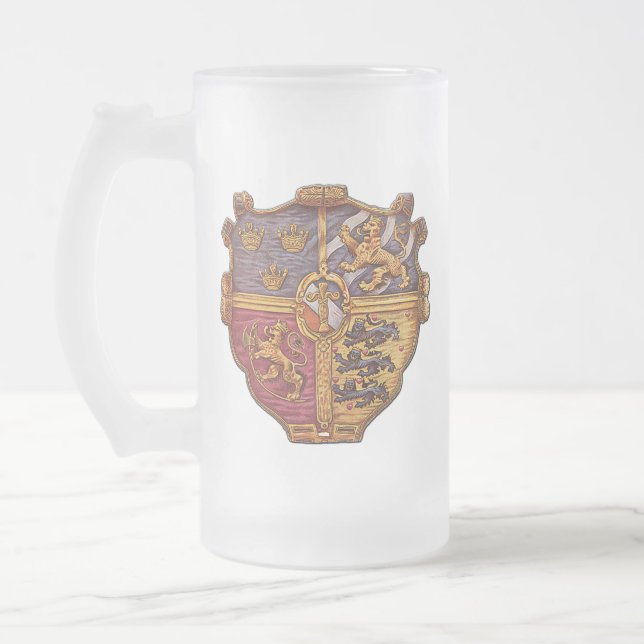 Sweden Ancient Coat of Arms Frosted Glass Beer Mug (Left)