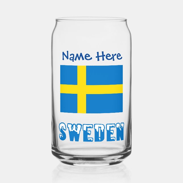 Sweden and Swedish Flag Blue Personalization  Can Glass (Front)