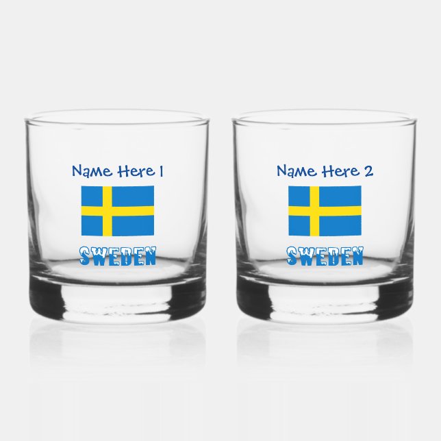 Sweden and Swedish Flag Blue Personalization  Whiskey Glass (Front)