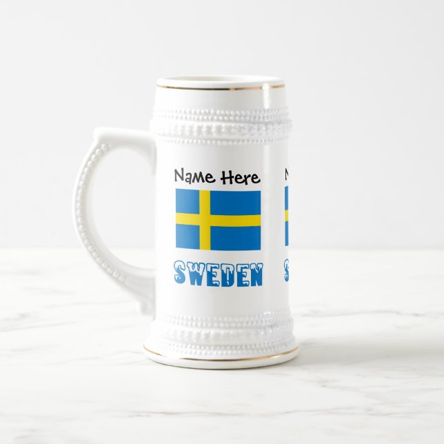 Sweden and Swedish Flag Personalized  Beer Stein (Left)