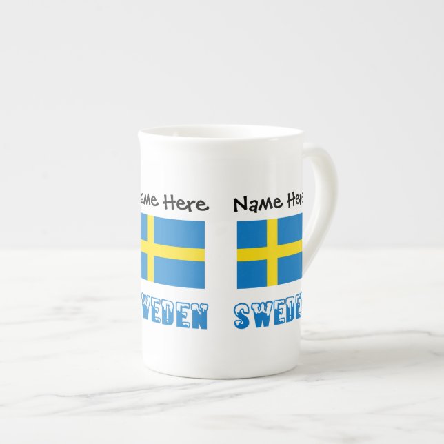 Sweden and Swedish Flag with Your Name Bone China Mug (Front Right)