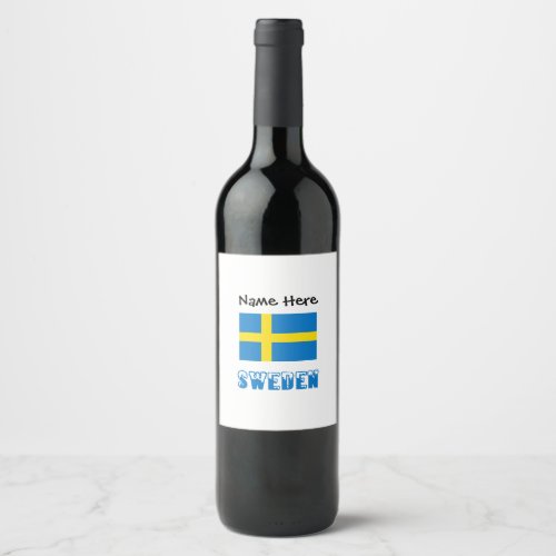 Sweden and Swedish Flag with Your Name Wine Label
