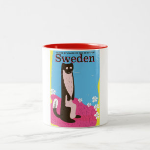 Sweden Cartoon vintage travel poster Two-Tone Coffee Mug