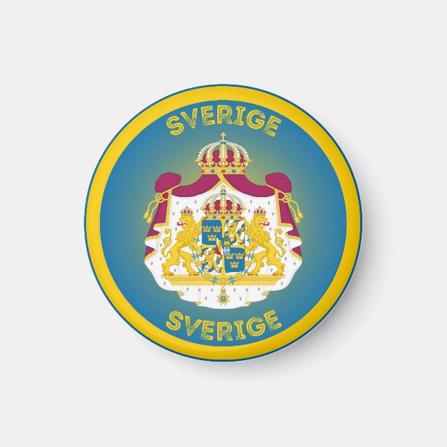 Sweden Coat of Arms Circle Shape Magnet (Front)