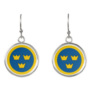 Sweden country flag roundel round symbol army nati earrings