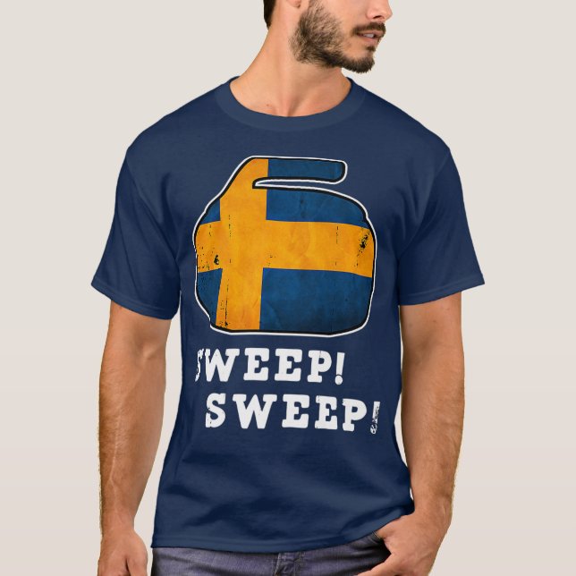 Sweden Curling Naional Flag Sweep Curler T-Shirt (Front)