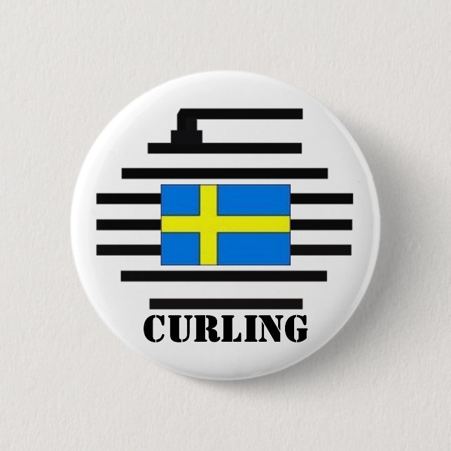 Sweden Curling Pinback Button (Front)