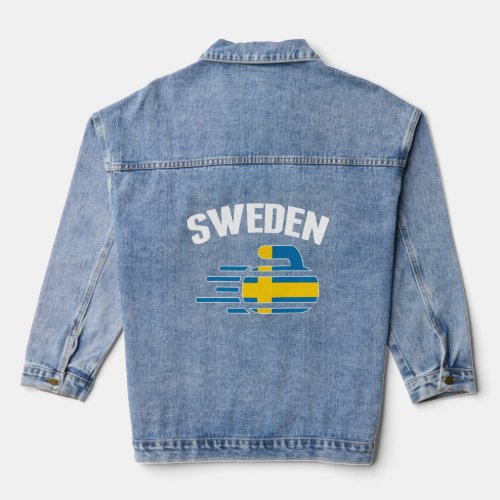 Sweden Curling Rock Sport Fans Swedish Curlers Win Denim Jacket