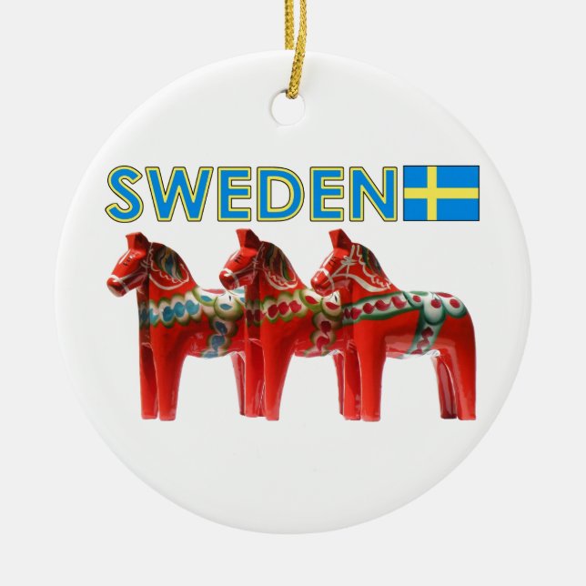 Sweden Dala Horses Ceramic Ornament (Front)