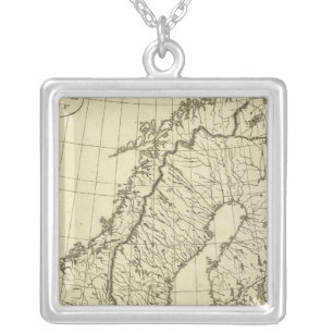 Sweden, Denmark, Norway outline Silver Plated Necklace